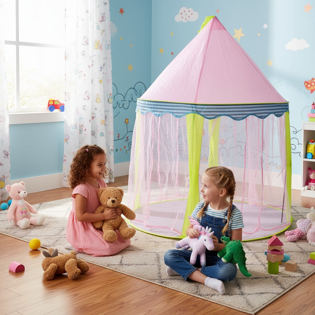 Kids are Playing Infront Of Princess Castle Kids Play Tent House.