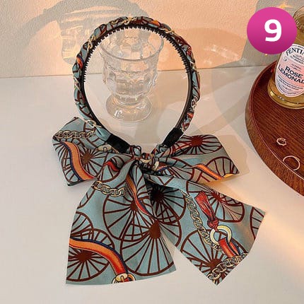 Blue Printed Retro Chain Hair Loop Headband.