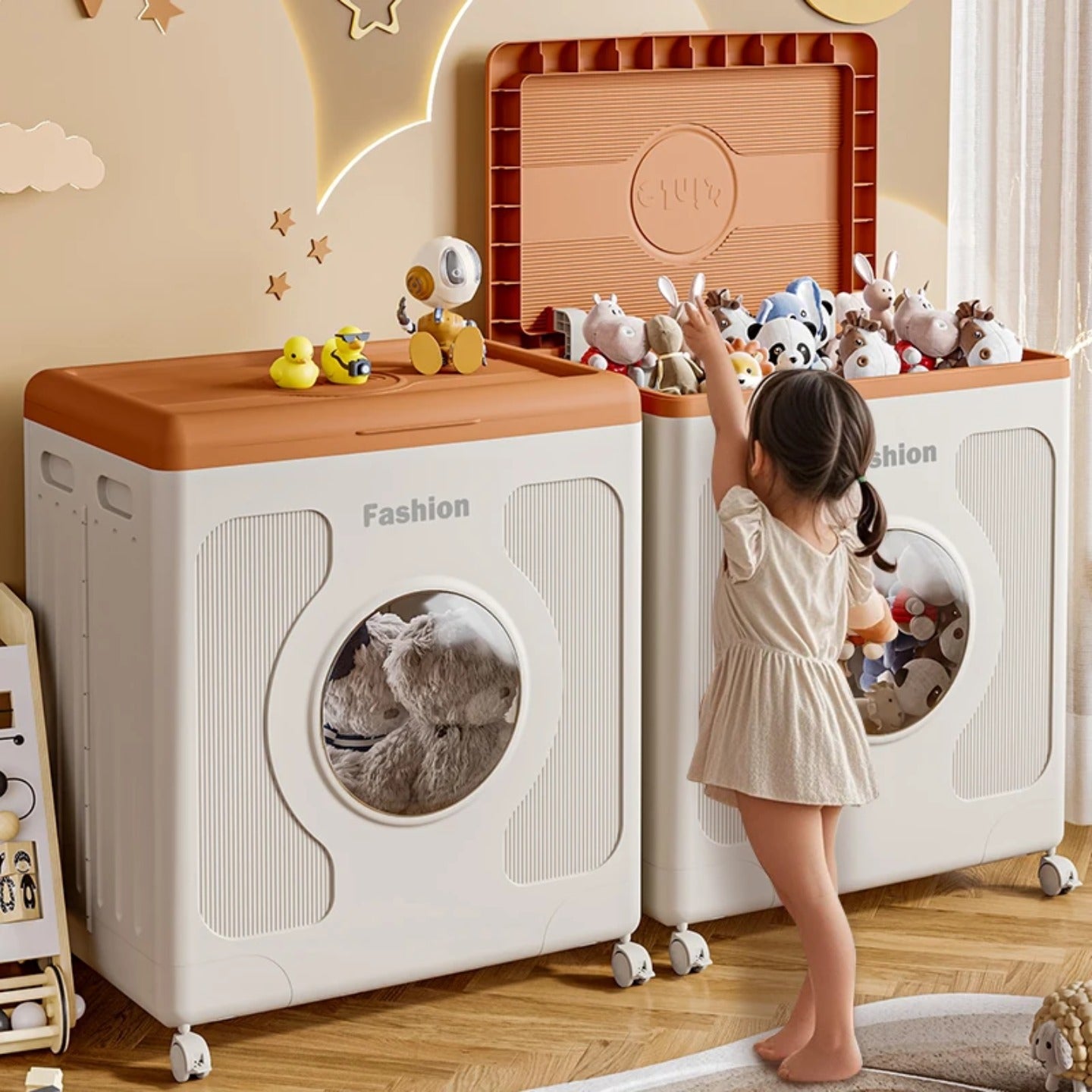 A Child is Taking Toys From Foldable Storage Organizer Box.