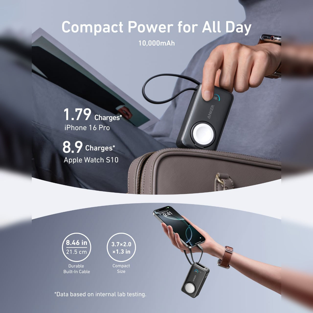 A Person is Keeping Anker MagGo Power Bank (10K, 35W, For Apple Watch) in His Bag.