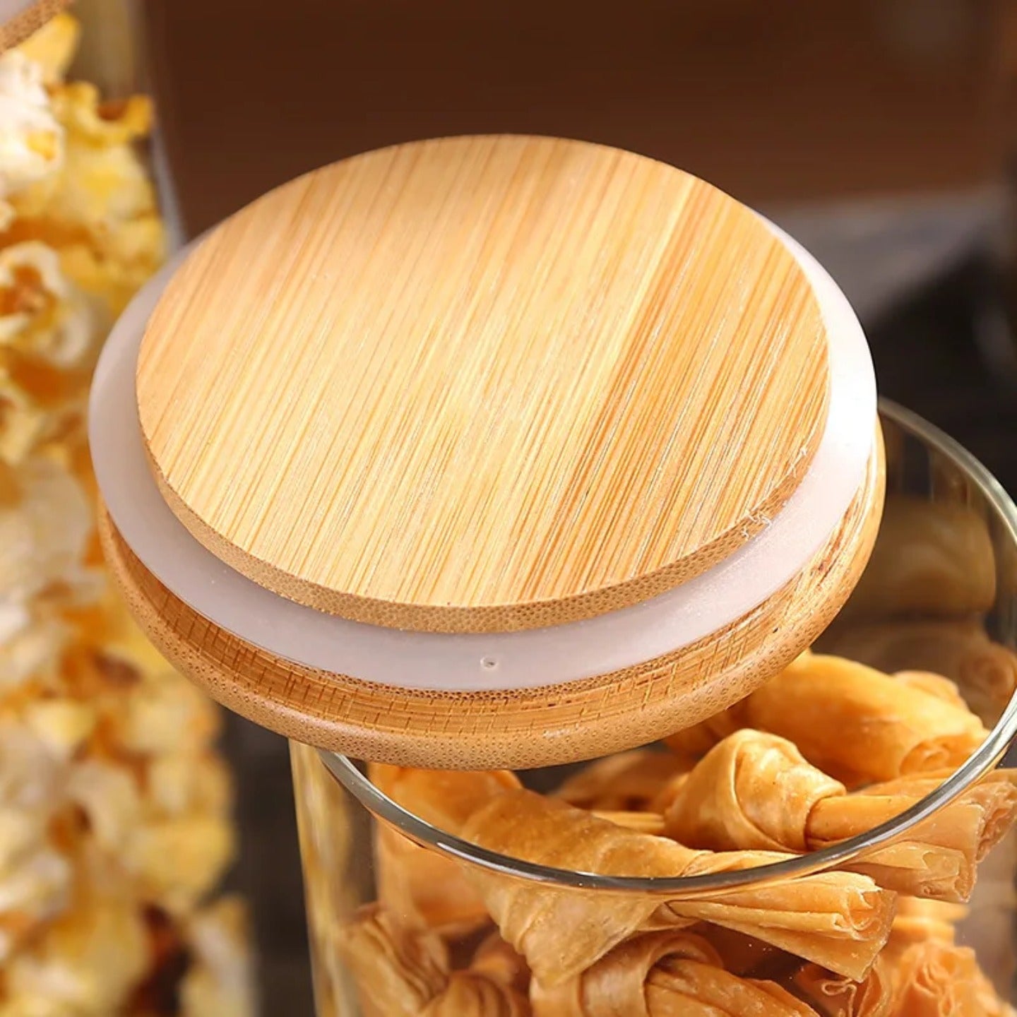 Bamboo Lid Of Glass Storage Jar.