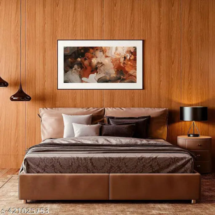 A Wall Of Bedroom is Coated with Self Adhesive Wood Grain Peel and Stick Ceramic Tile Wallpaper Sticker.