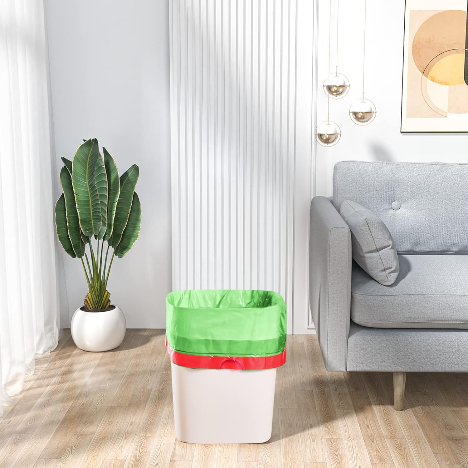 A Biodegradable Drawstring Trash Bag is Kept in a Trash Bin.