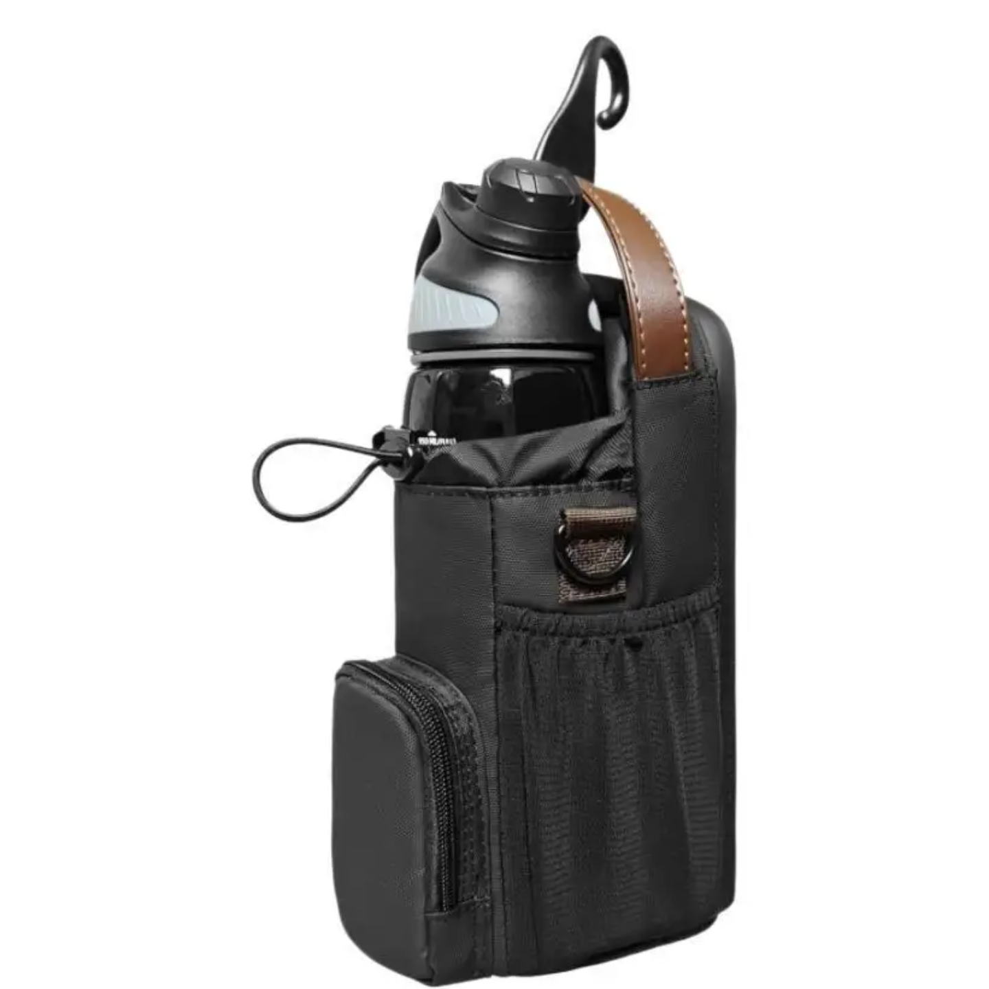 A Magnetic Gym Bag Bottle Holder with Bottle.