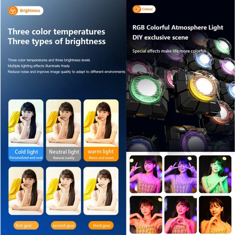 Three Color Temperature and Brightness of D2 Pro LED Live Streaming Light Mobile Phone Holder