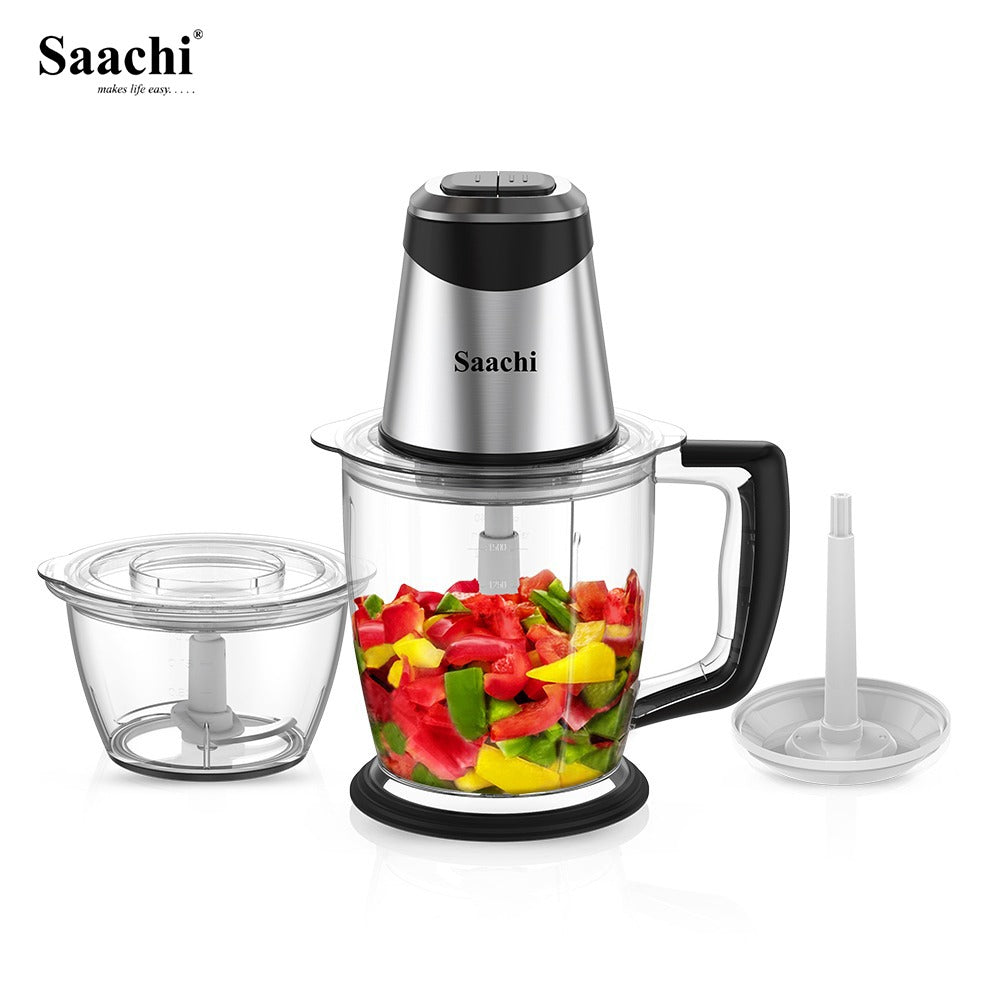 A Saachi 1.5L Electric Chopper & Egg Beater with Veggies Ready to Chop.