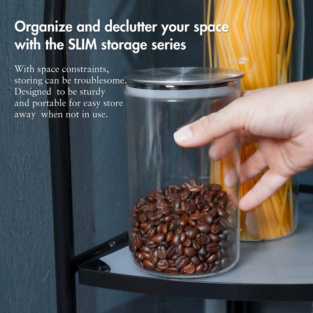 A Person is Placing a Coffee Jar On Foldable Corner Storage Rack.