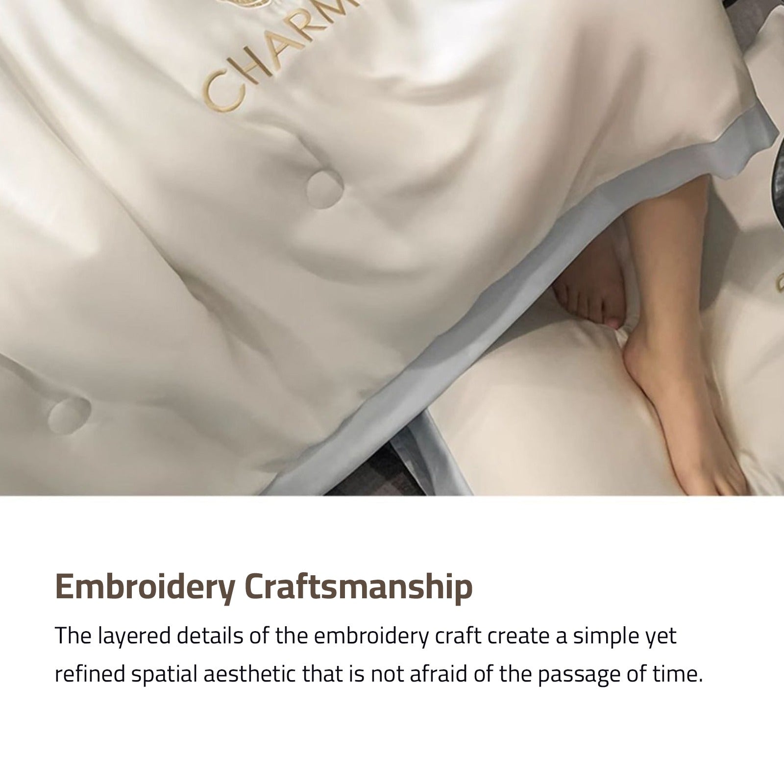 A Woman is Sleeping on Summer Quilted Cooling Comforter Bedding Set.