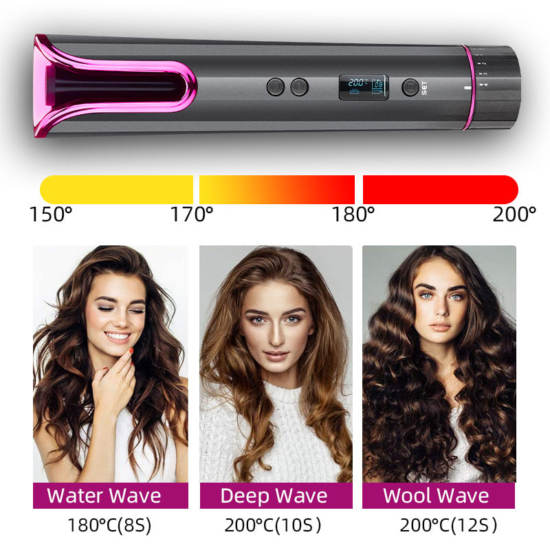 A Woman Styled Her Using Cordless Automatic Hair Curler.