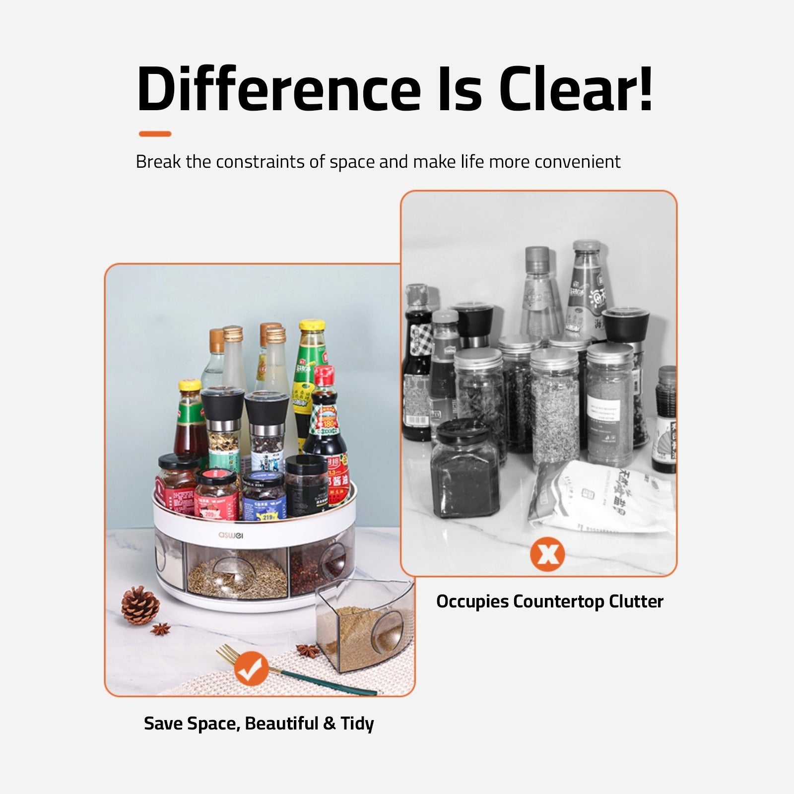 Spices are Arranged in a Rotating Kitchen Spice Rack.