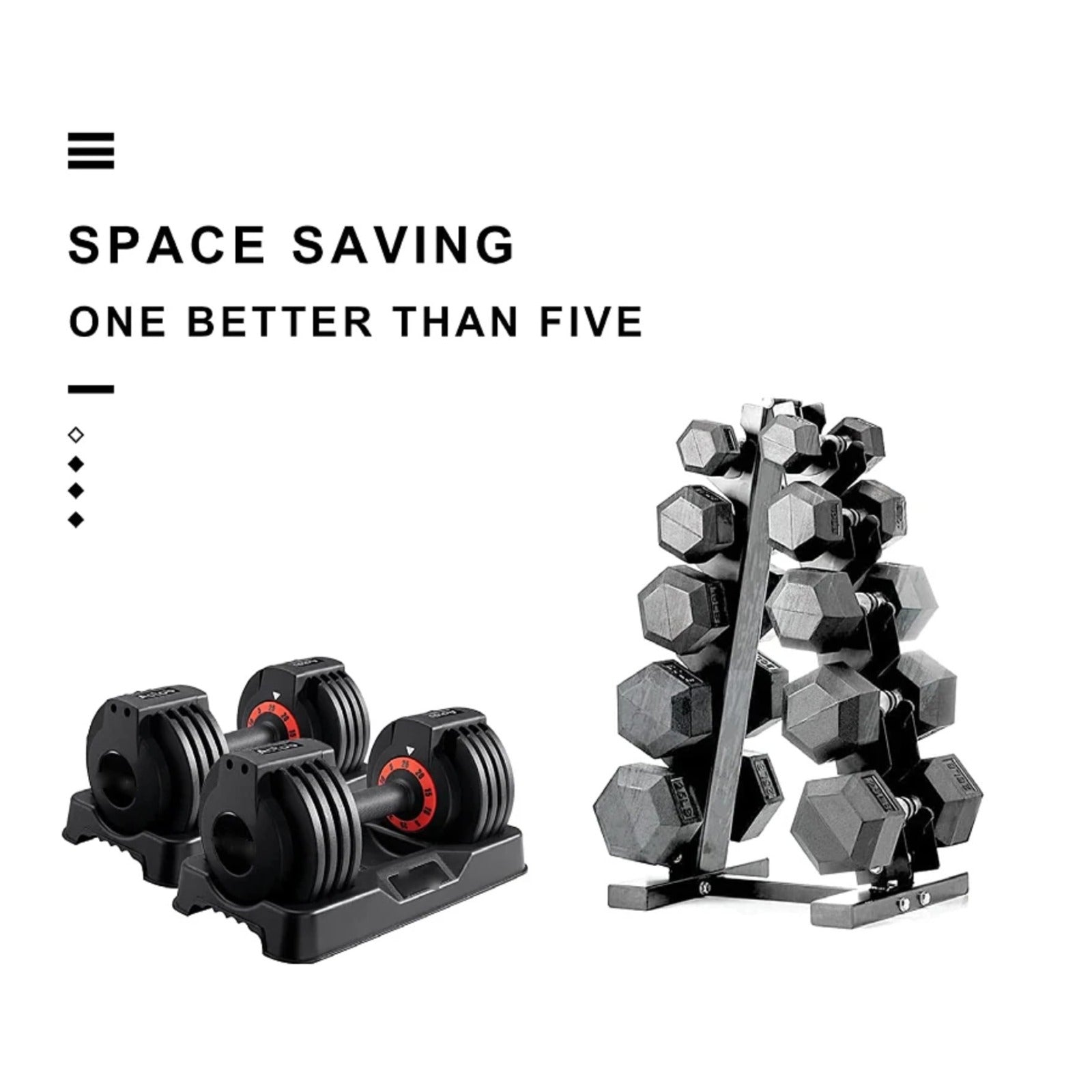 An adjustable dumbbell with black and red detailing placed on its base