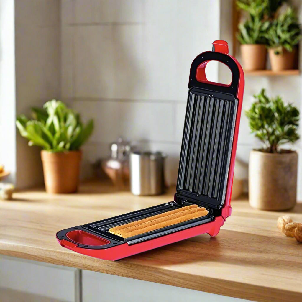 DLC Shinebest Electric Non-Stick Churros Maker with Churros in Making.