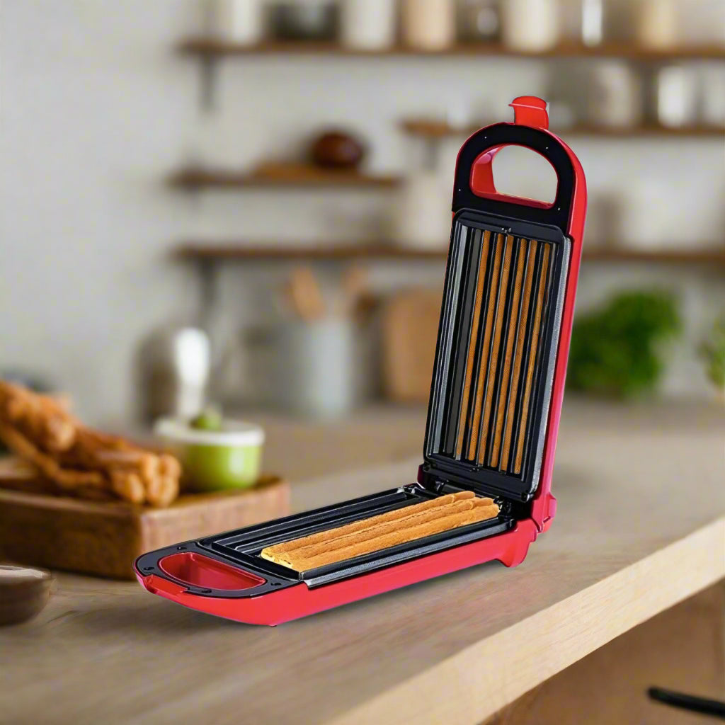DLC Shinebest Electric Non-Stick Churros Maker with Churros in Making.