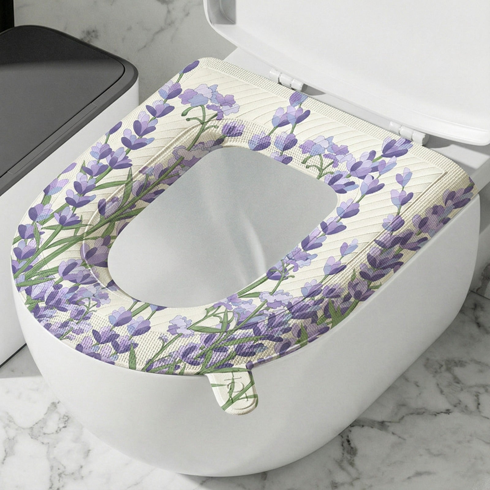 Soft waterproof Toilet Seat Cushion Cover, placed on a toilet seat for added comfort and hygiene.