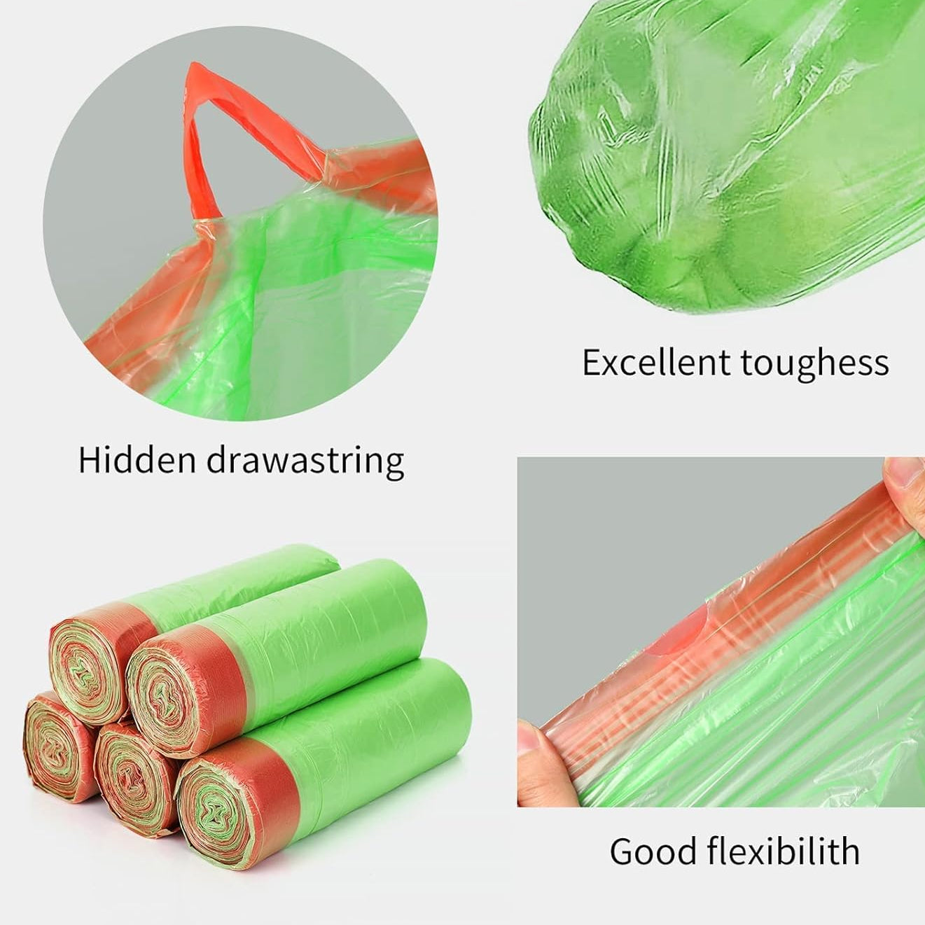 Features of Biodegradable Drawstring Trash Bags.