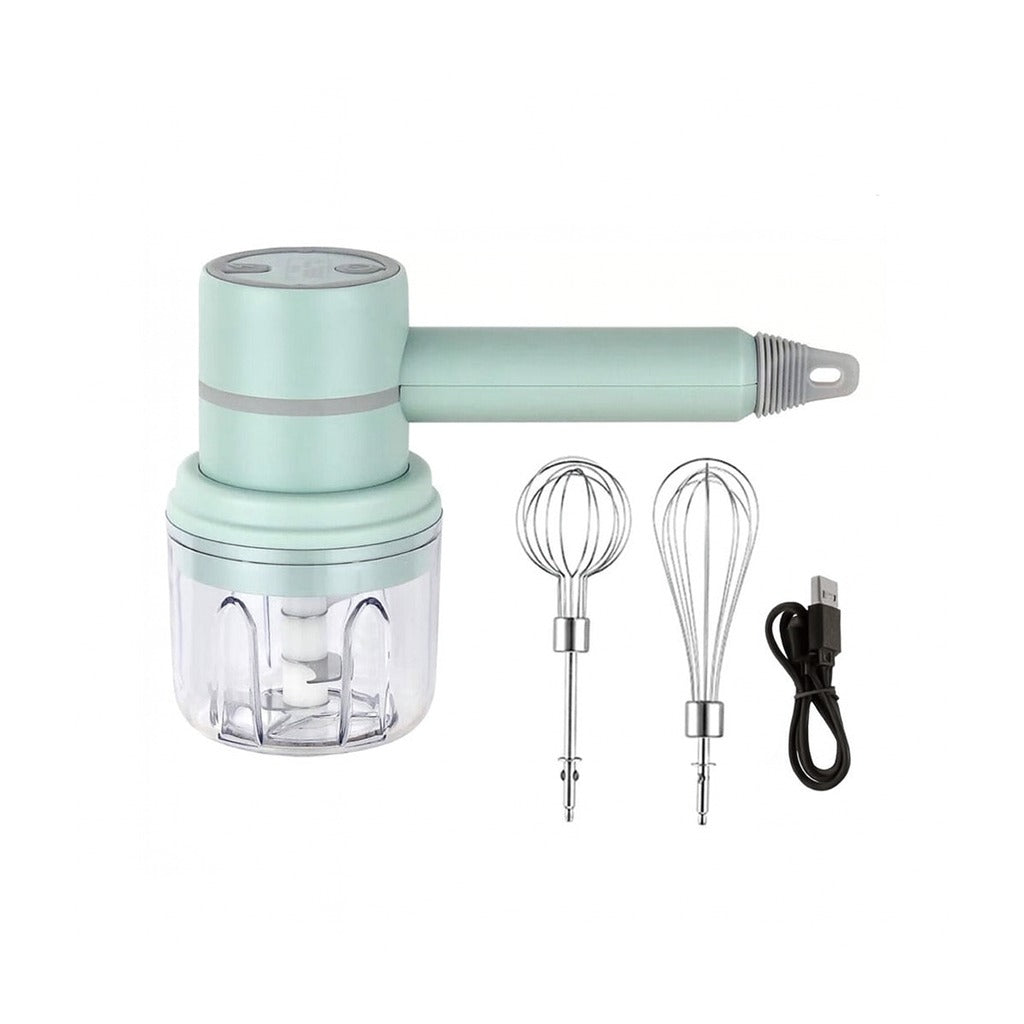 A USB Rechargeable Hand Mixer with its Accessories.
