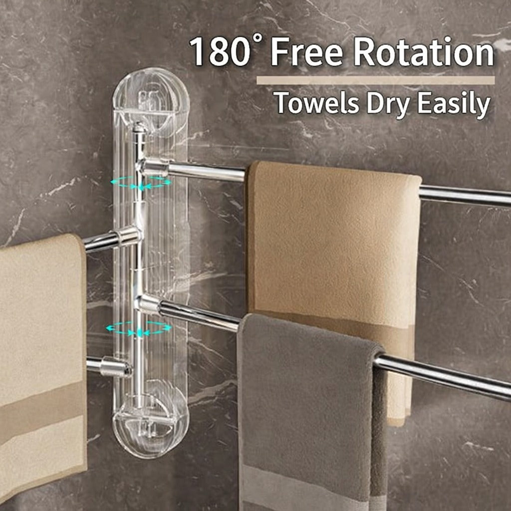 Bath Towels are Hanged on the Towel Rack which is attached on the Wall.