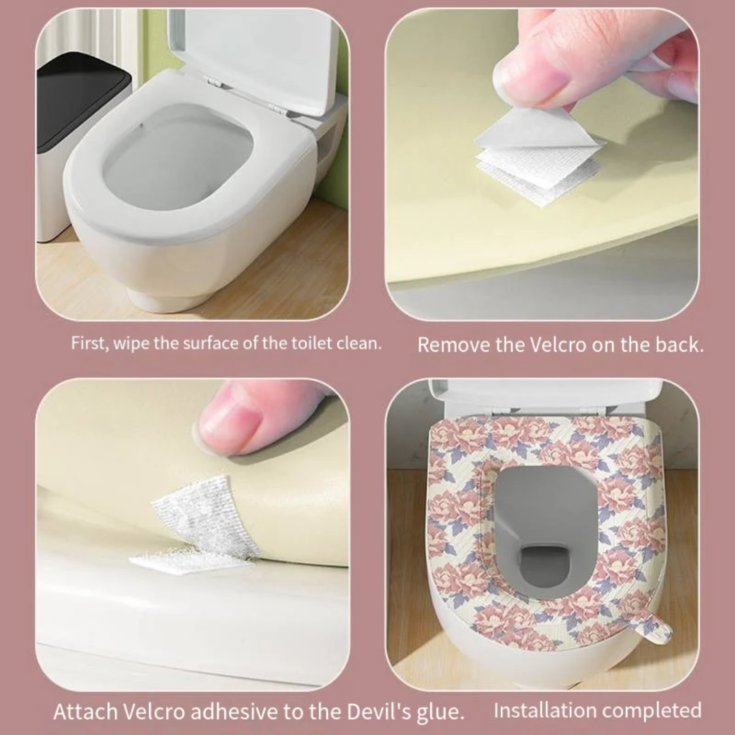 A Person is Installing Soft waterproof Toilet Seat Cushion Cover, on a toilet seat for added comfort and hygiene.