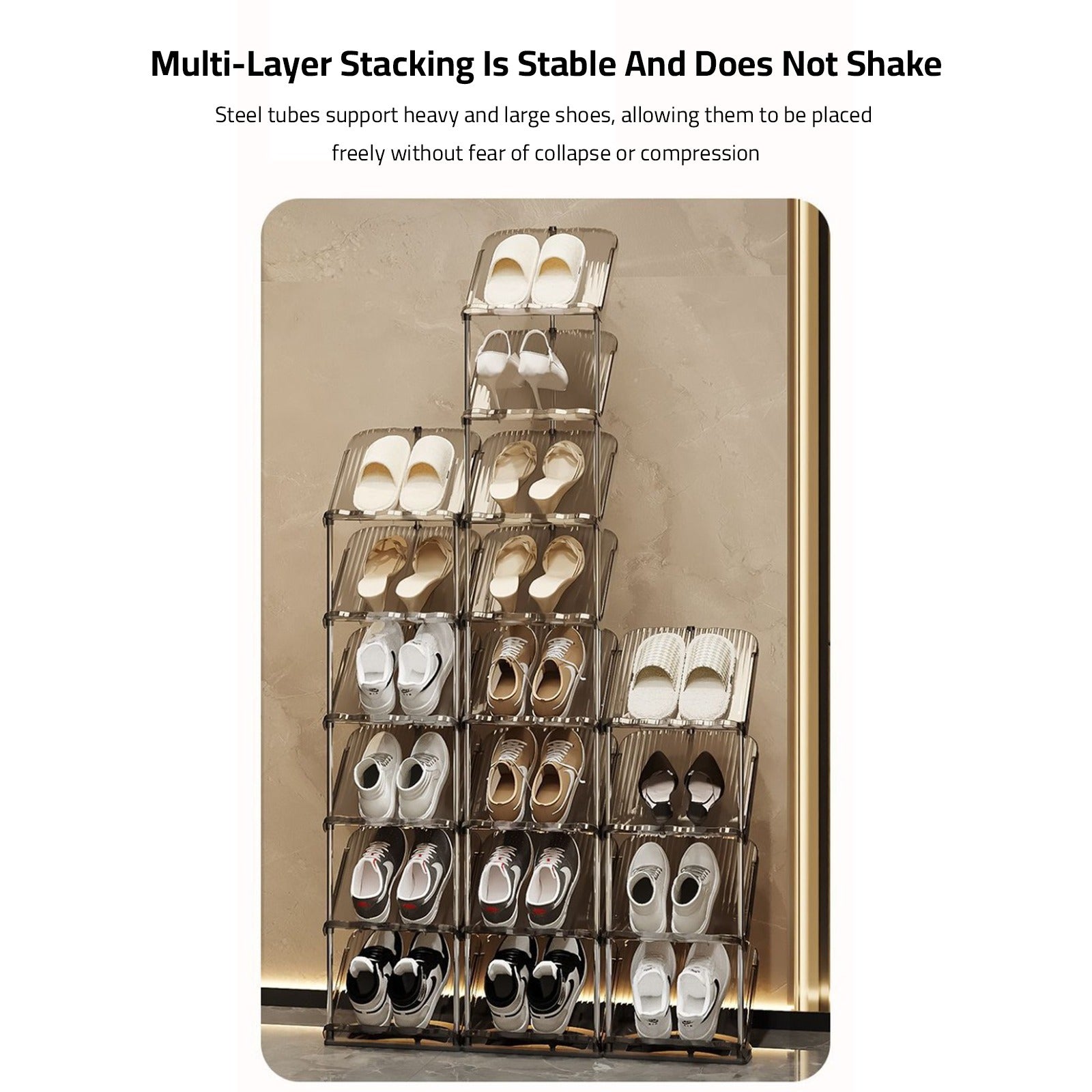 Shoes are Organized in a Vertical Shoe Rack Organizer Stand.