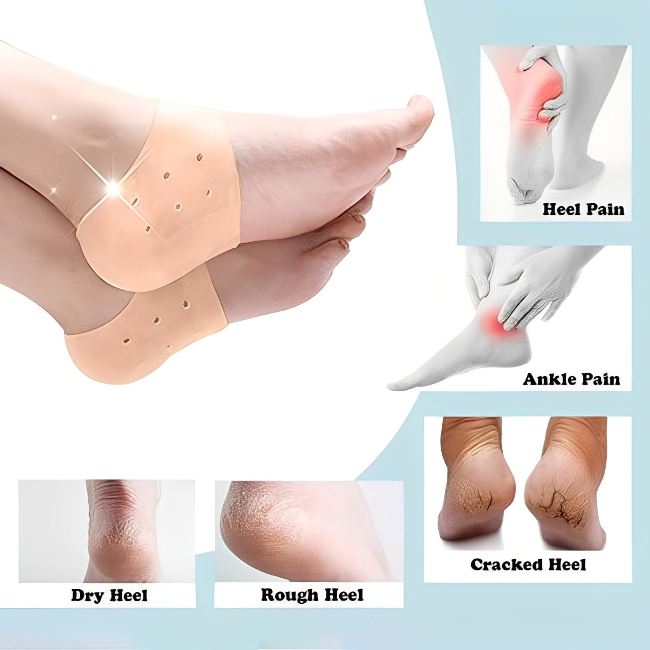 A Person is Wearing Heel Anti-Crack Set.