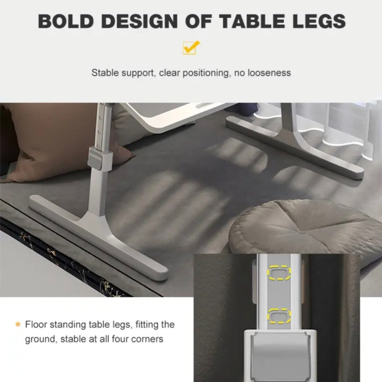 Leg Design of Portable foldable laptop bed desk table.