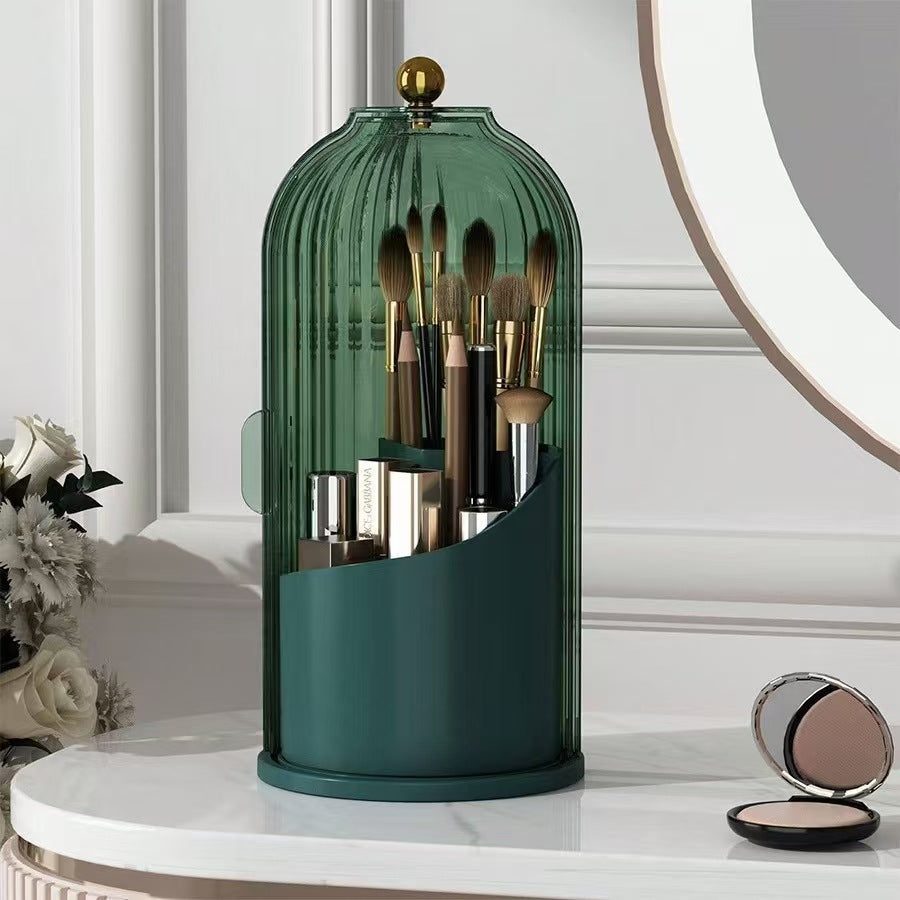 A Makeup Brush Holder Organizer Stand is Organized with Makeup Items.