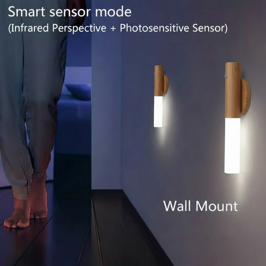 An Intelligent Motion Sensor LED Decor Light is Attached on to the Wall and a Person Walks Next to it.