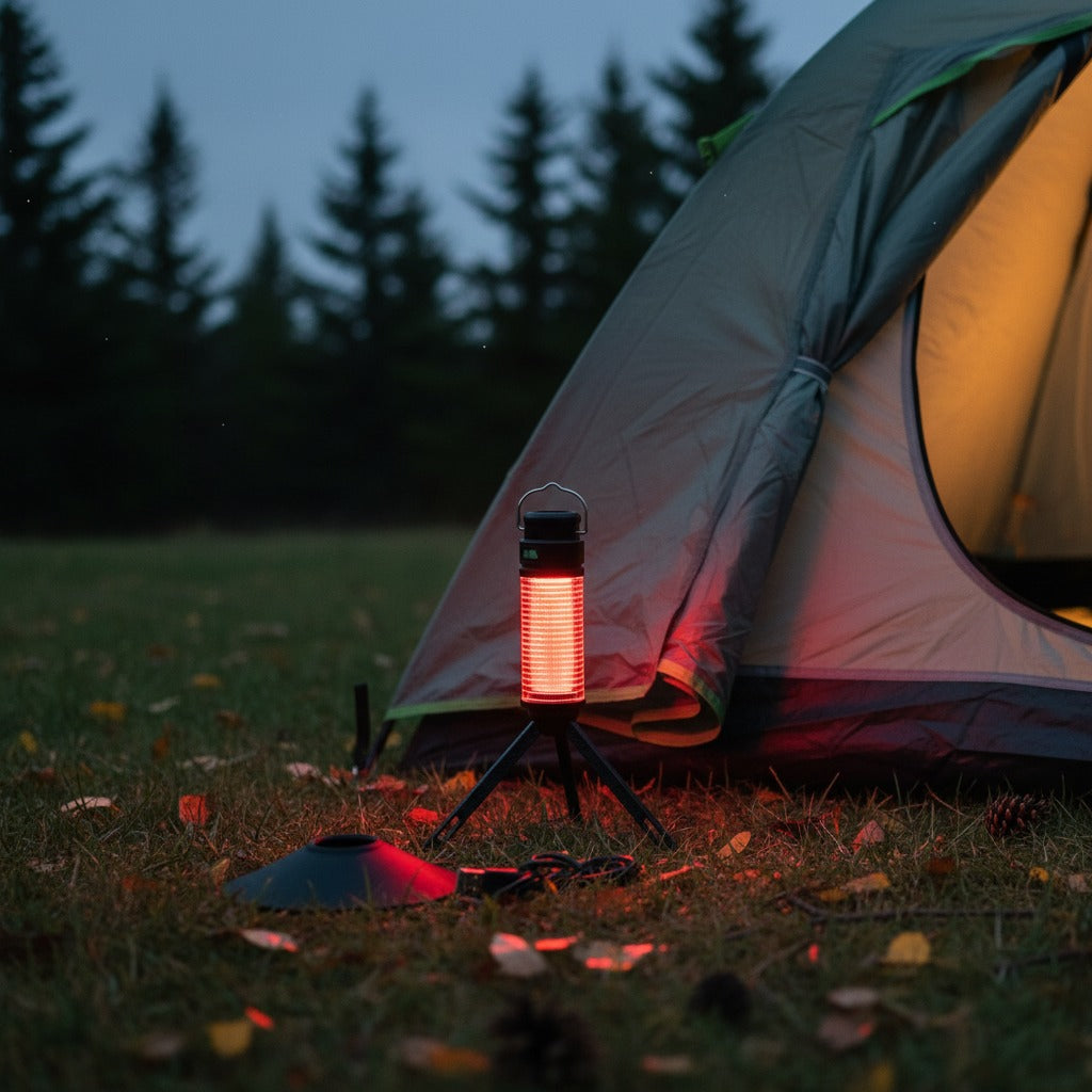 A Multi-Functional Lighthouse Camping Light is Kept Near Camping Tent.