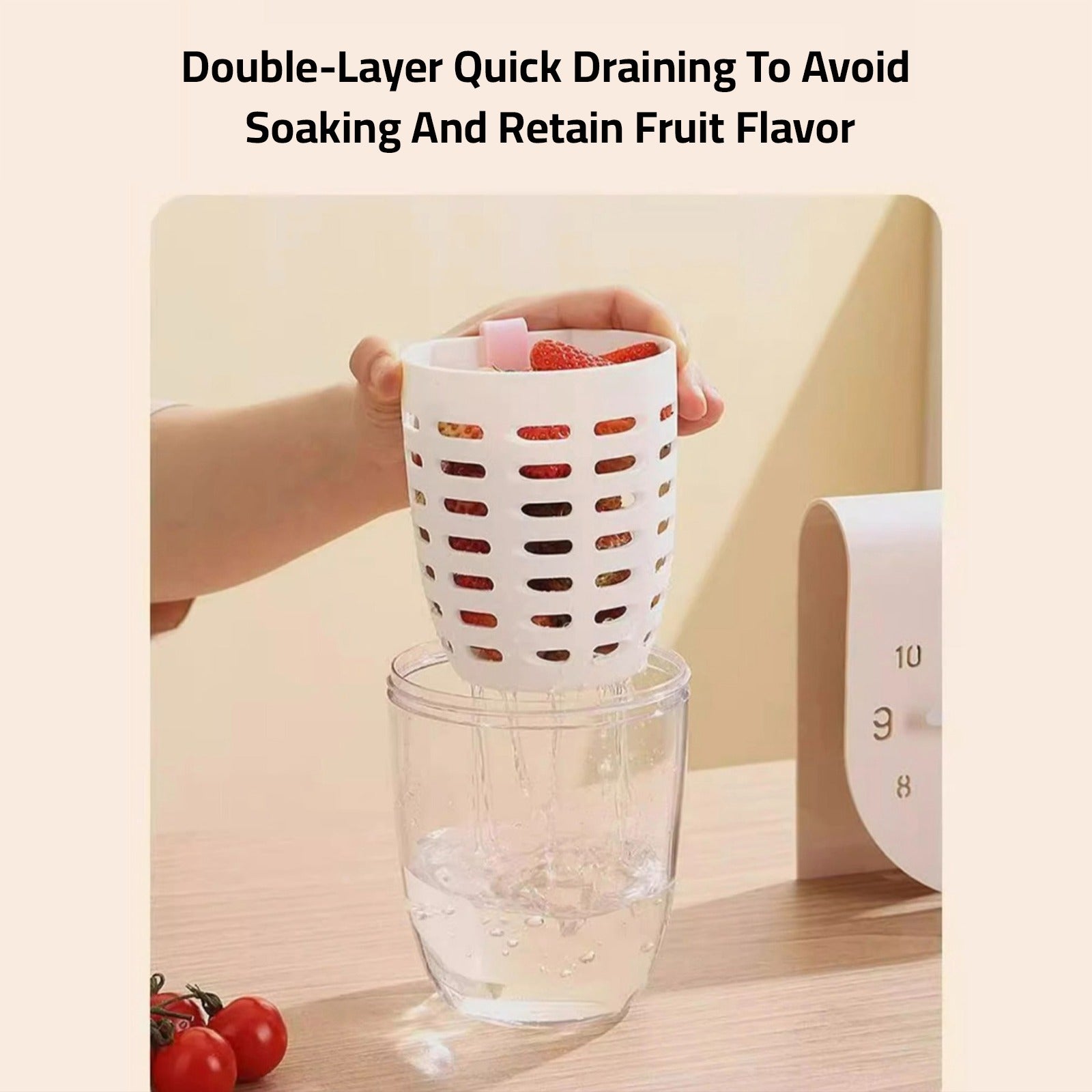 A Person is Holding Drainable Fruit Storage Cup.