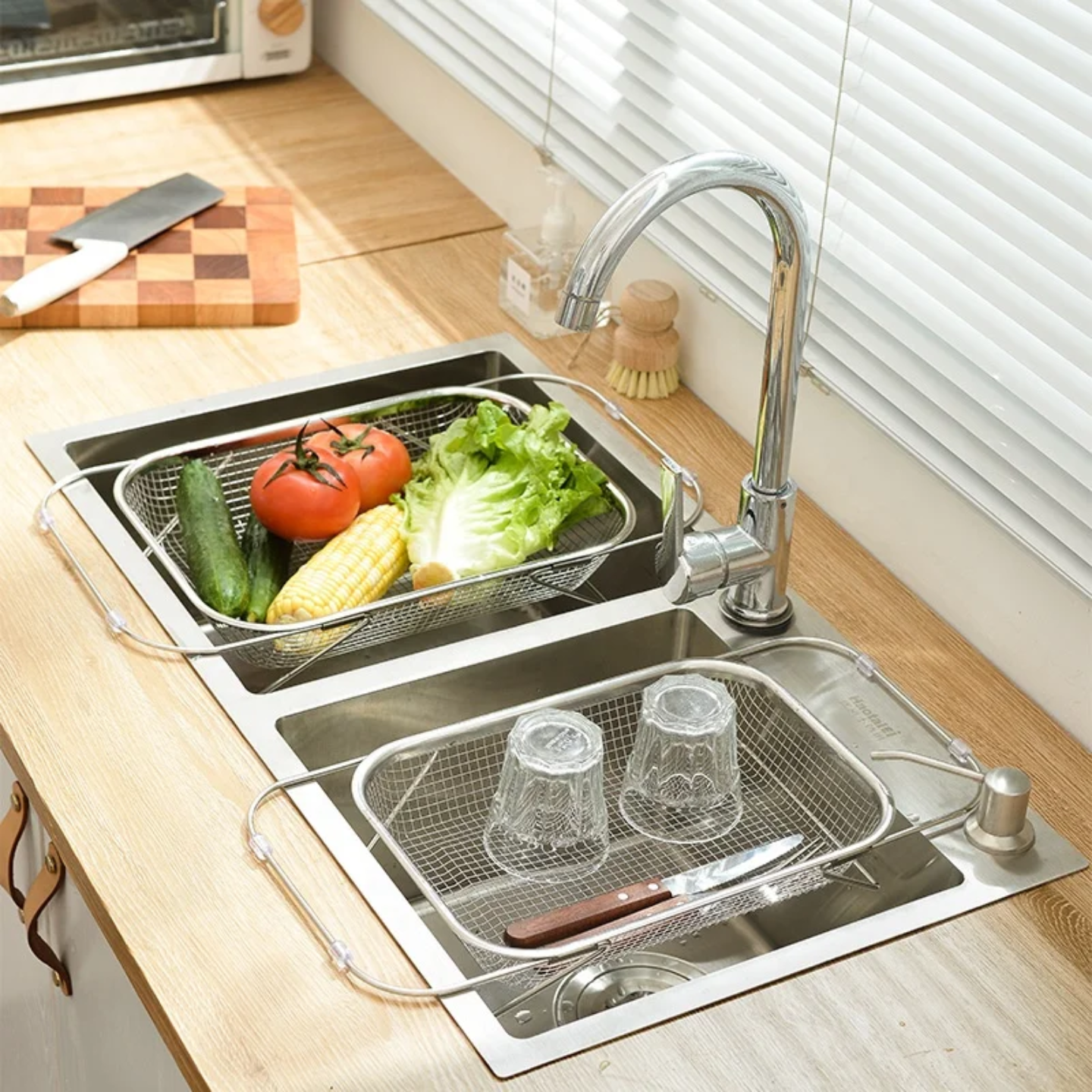 Sink Drain Basket Colanders are Placed Over the Sink.