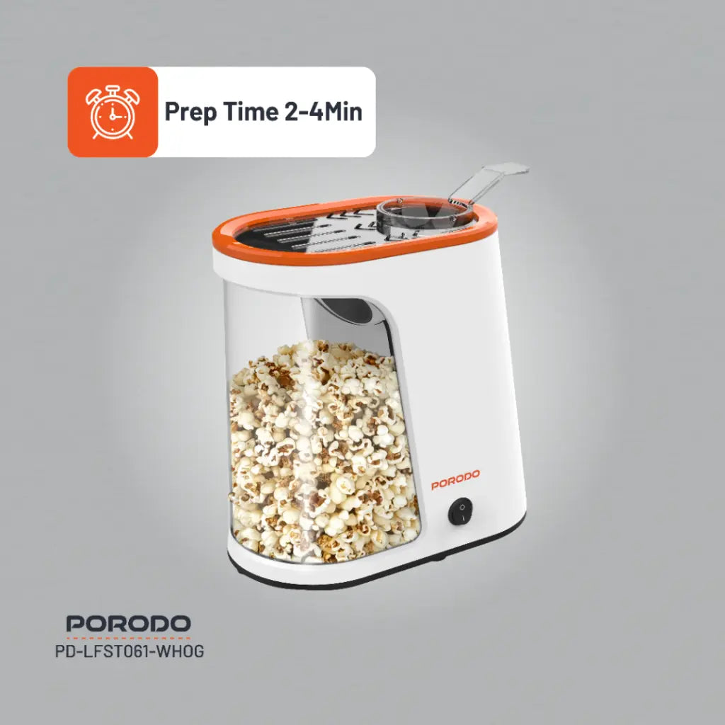 Porodo Air-Popped Popcorn Maker with Popcorn in Making.