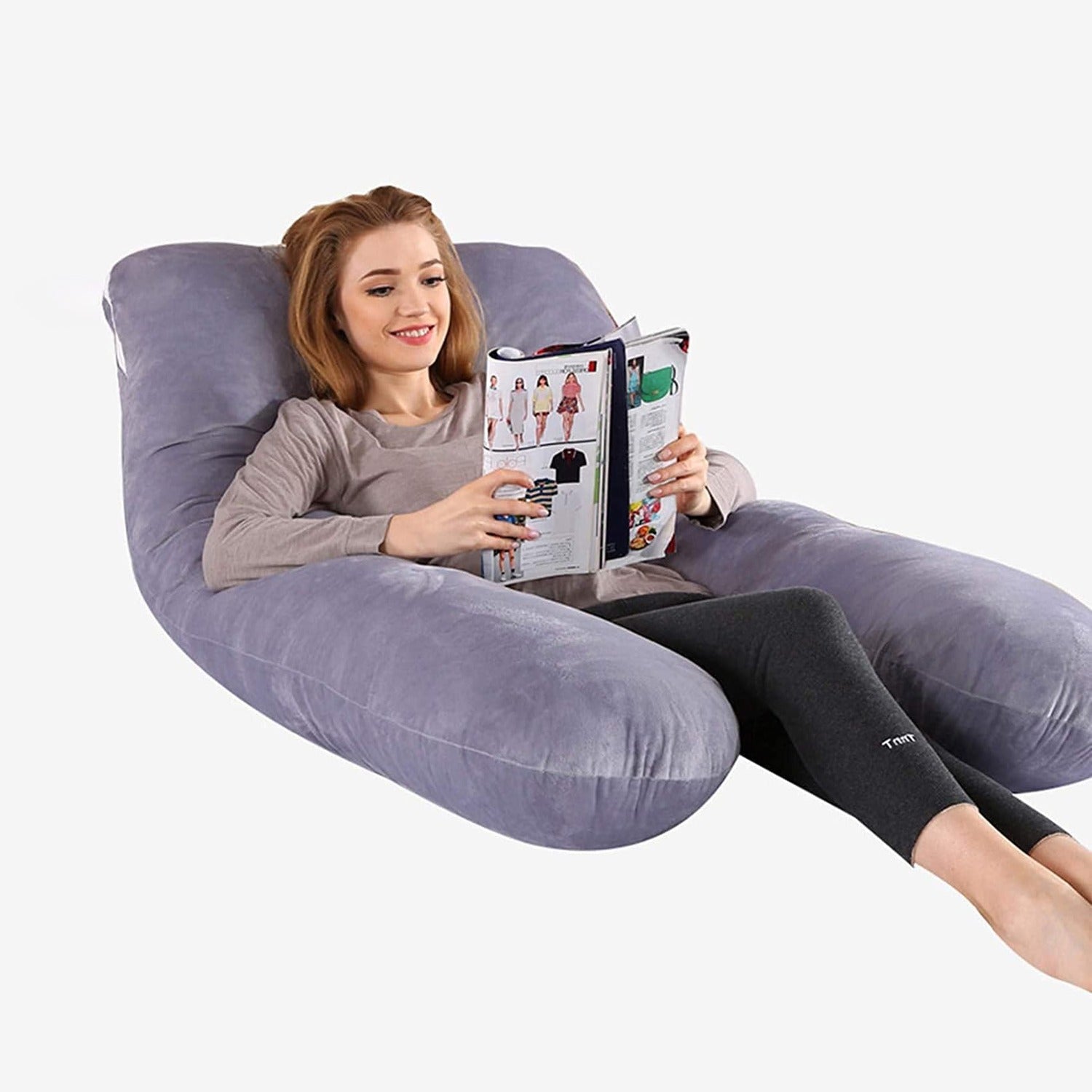 A Woman Is Resting on Full Body Pregnancy Pillow.