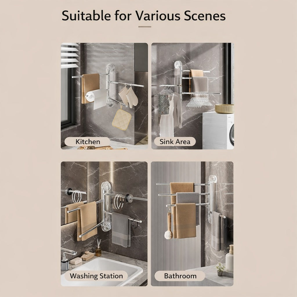 Image Shows the Various Usage of Towel Rack at Various Scenarios.