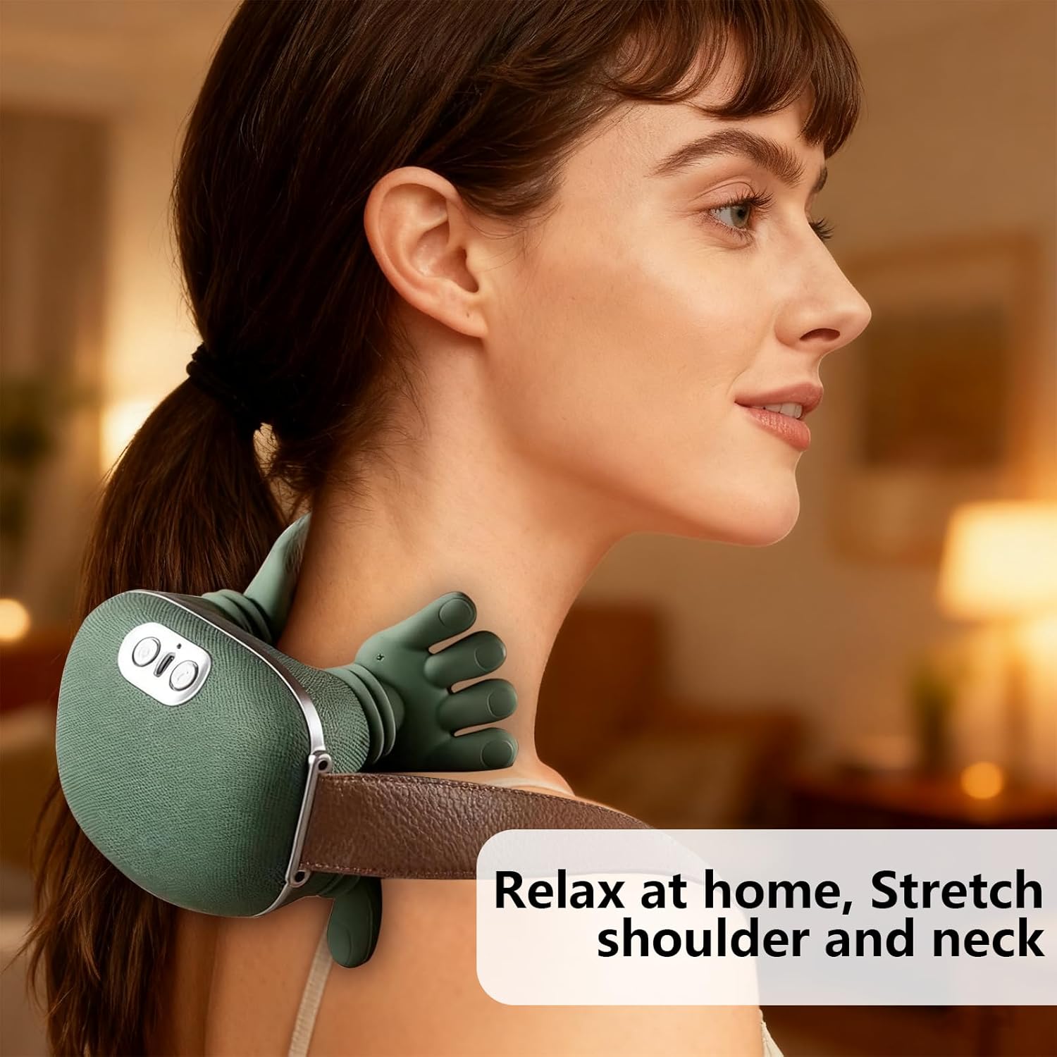 A Woman is Wearing Shoulder & Neck Massager.