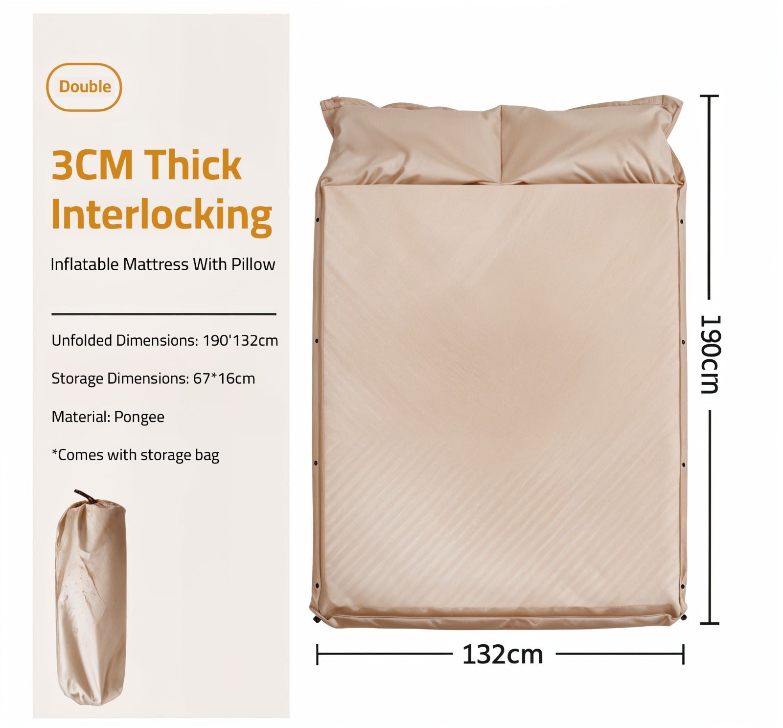 Self-Inflating Camping Mattress with Built-In Pillow.