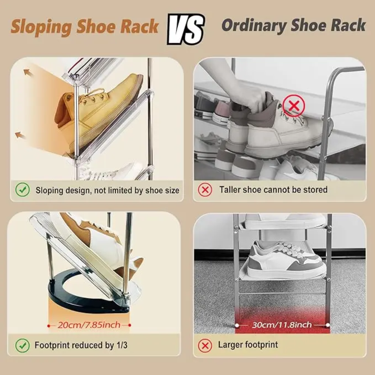 Difference Between the Usage Of Normal and Sloping Shoe Rack.