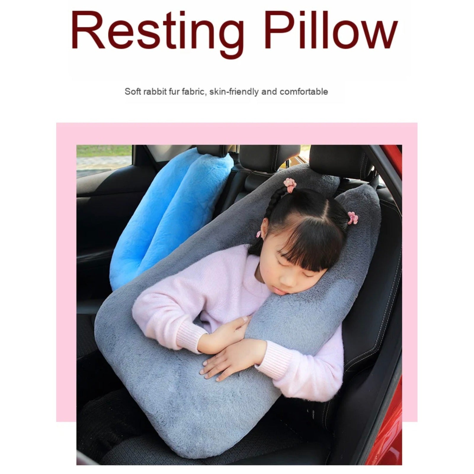 A Child is Using Soft U-Shaped Travel Neck Pillow While Travelling in a Car.
