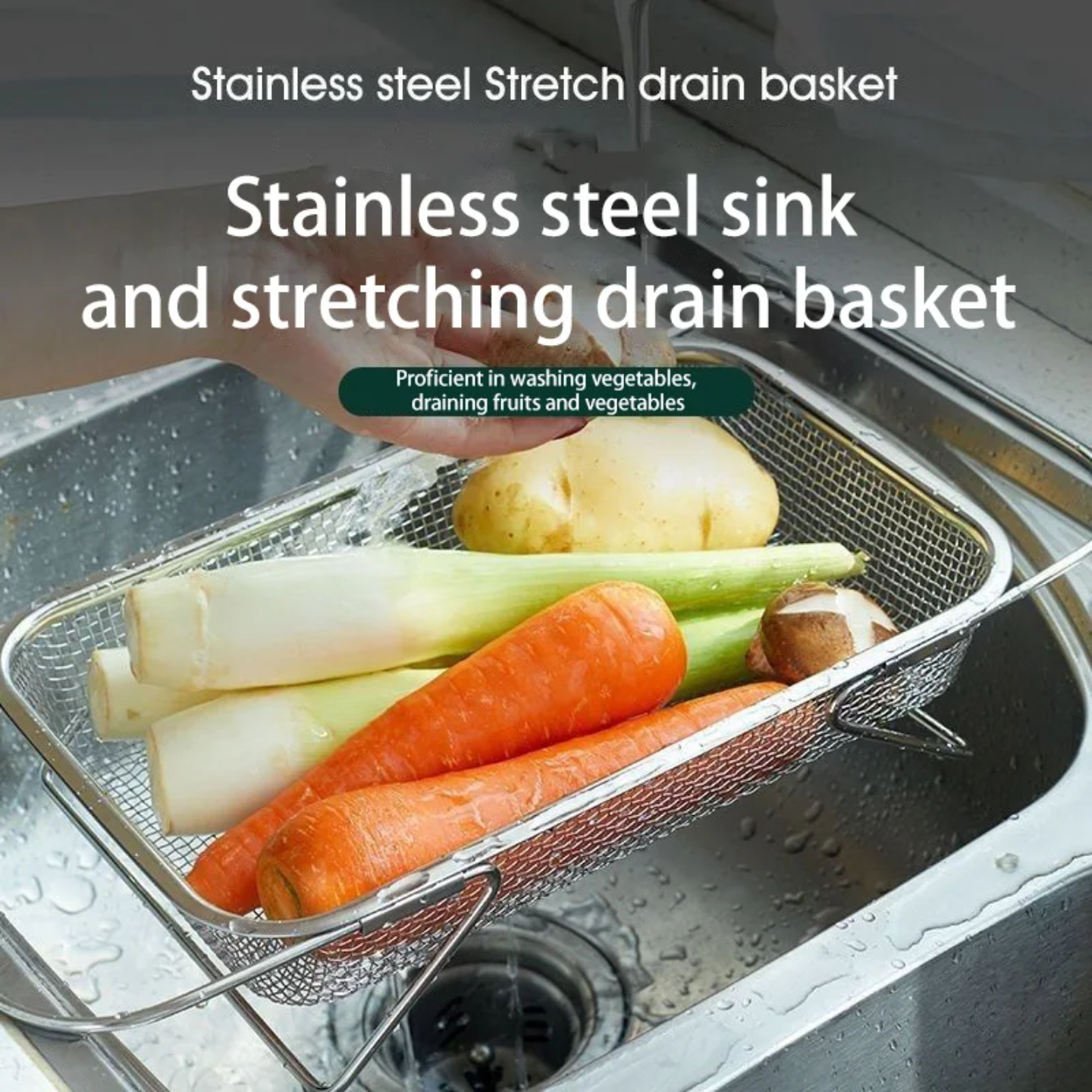 A Person is Draining Vegetables Using Sink Drain Basket Colander.