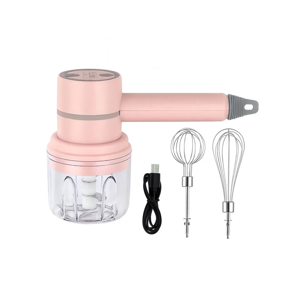 A USB Rechargeable Hand Mixer with its Accessories.