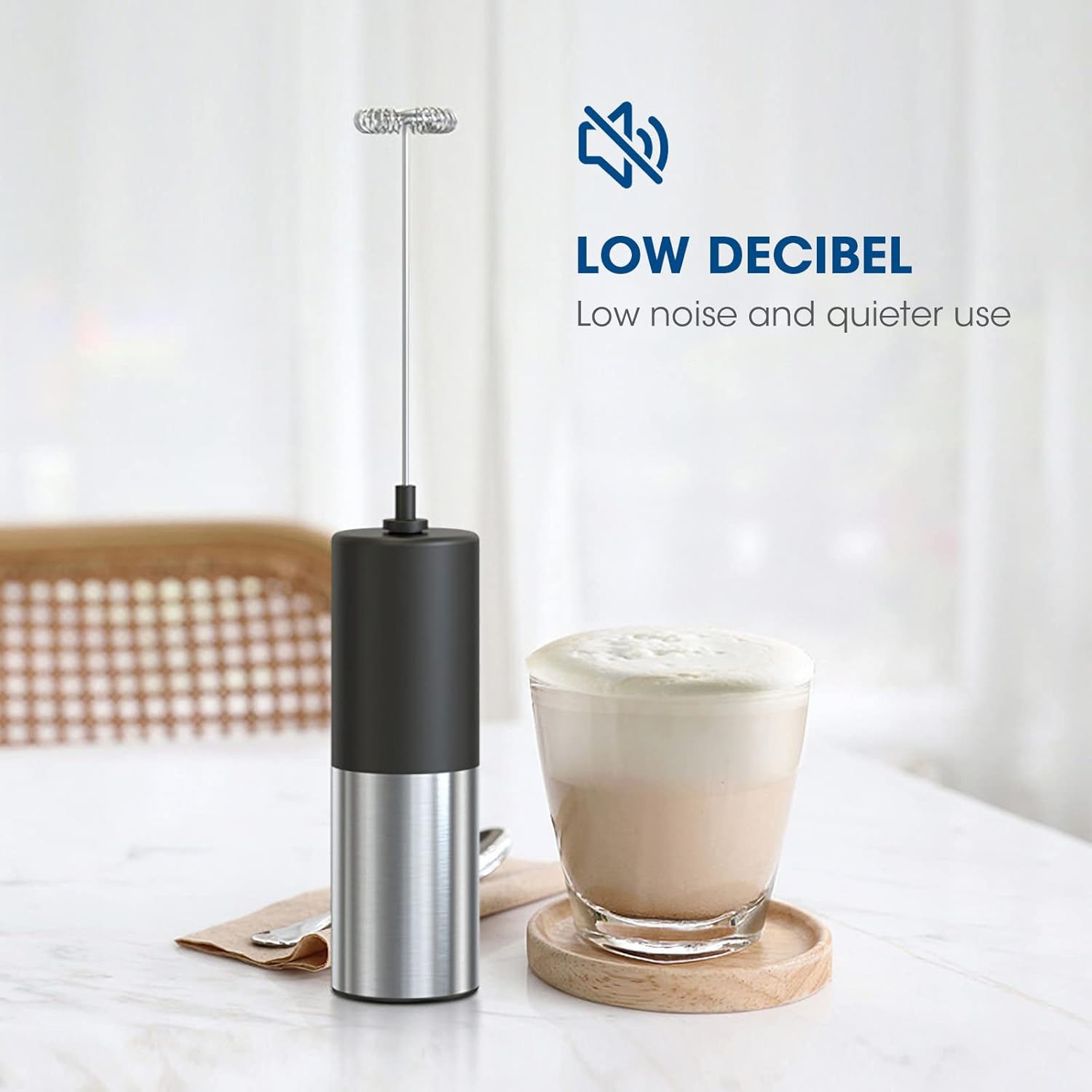 A Handheld Electric Milk Frother is Used to Make Coffee.