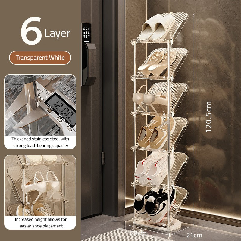 Shoes are Organized in a Vertical Shoe Rack Organizer Stand.