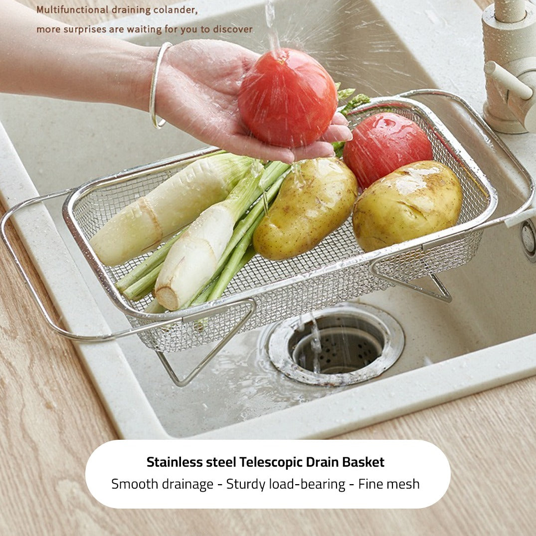 A Person is Washing Vegetables by Using Sink Drain Basket Colander Which is Placed Over the Sink.