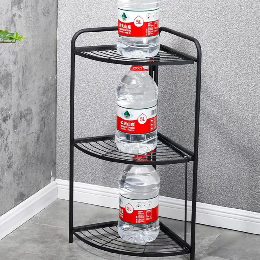 Water Cans are Kept on a Foldable Corner Storage Rack.
