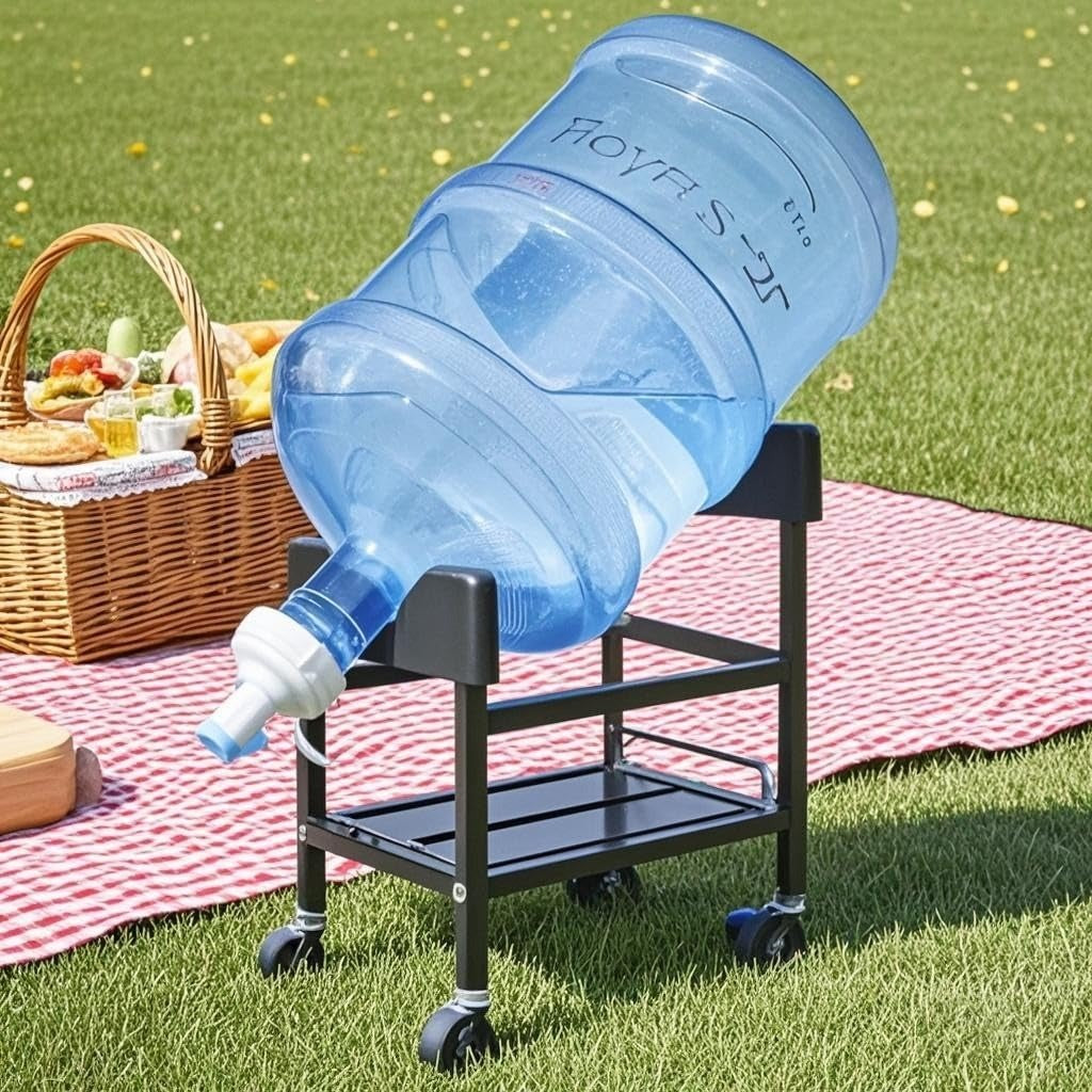 Collapsible 5 Gallon Water Jug Holder Stand With 2 Dispenser Valves - Space Saving Water Dispenser For Home & Outdoor