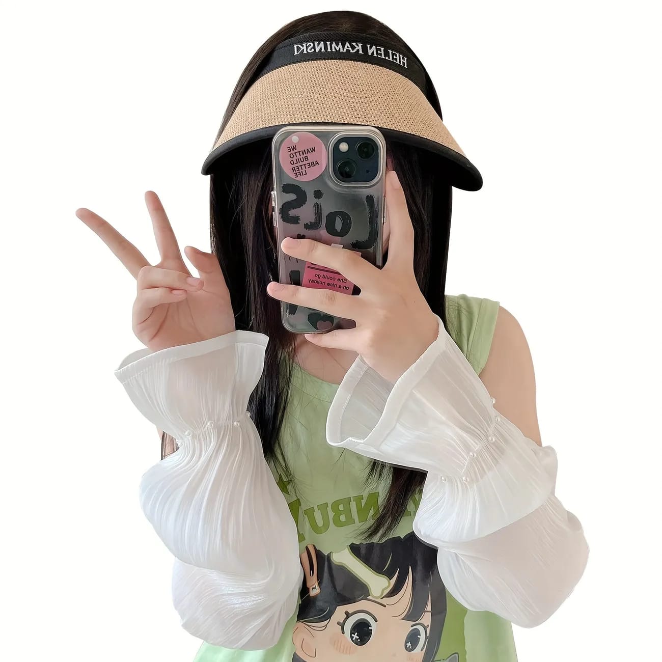 A Lady is Wearing Women Summer Arm Sleeves.