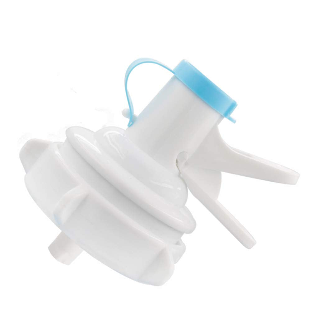 White plastic water dispenser valve with blue flip-cap and lever tap.