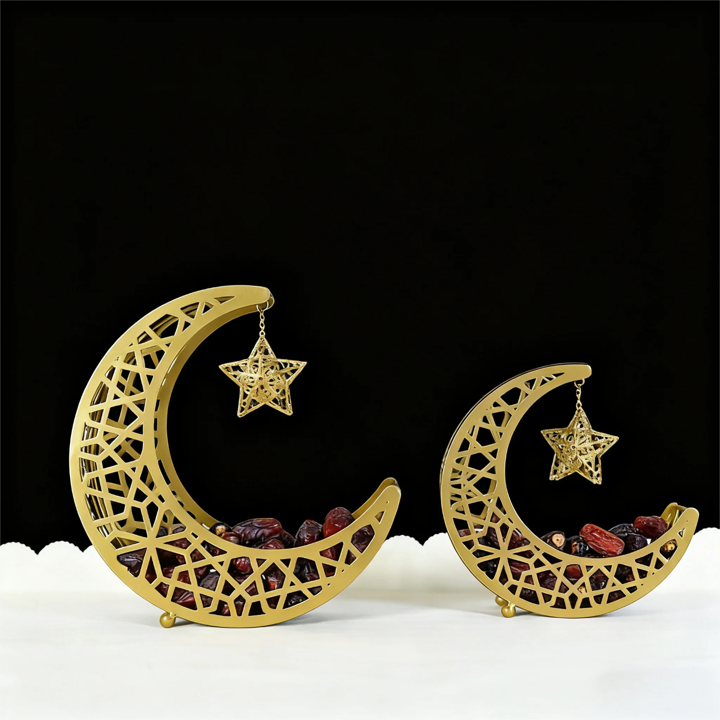 Ramadan Eid Crescent Dates Holder with Dates are Arranged in a Table.