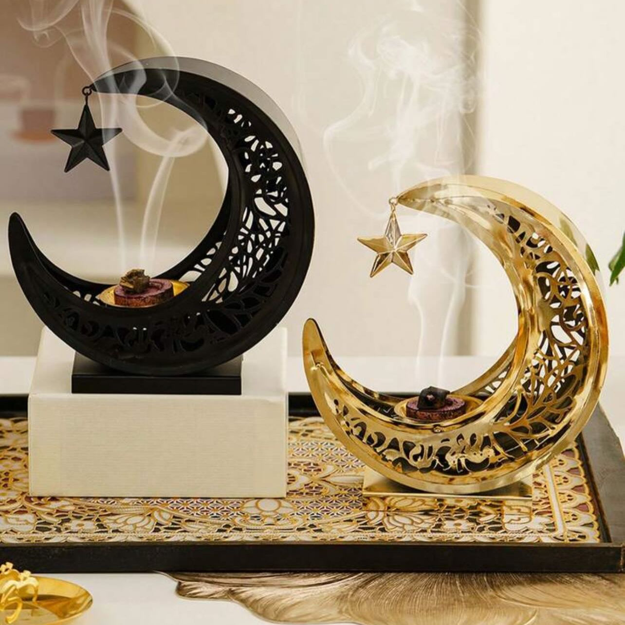Two Variants of Ramadan Eid Moon Shaped Bhukoor Burner Burning Bhukoor
