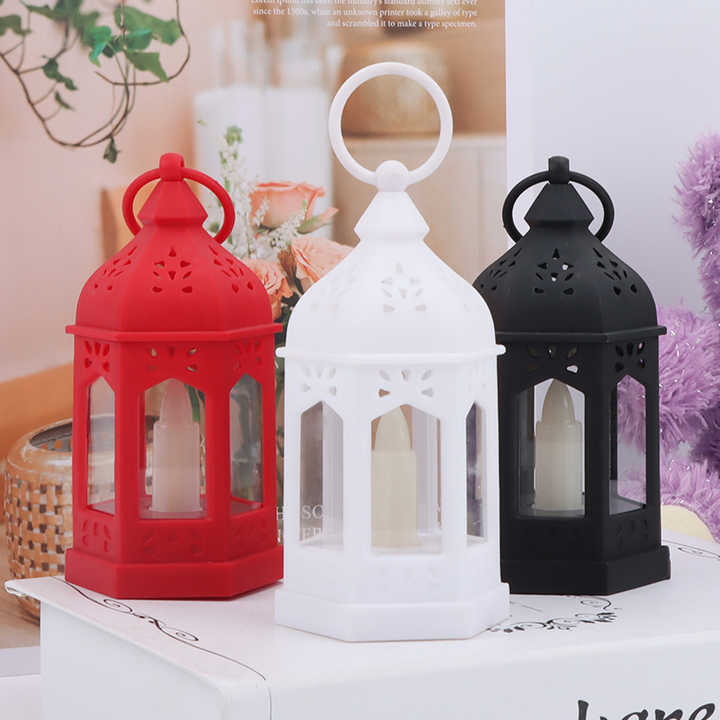 Set of three Ramadan Eid decorative LED lantern lights in red, white, and black