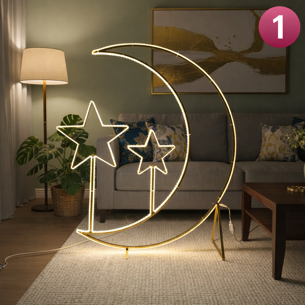 Setting Of Ramadan Moon & Star LED Light in a Living Area